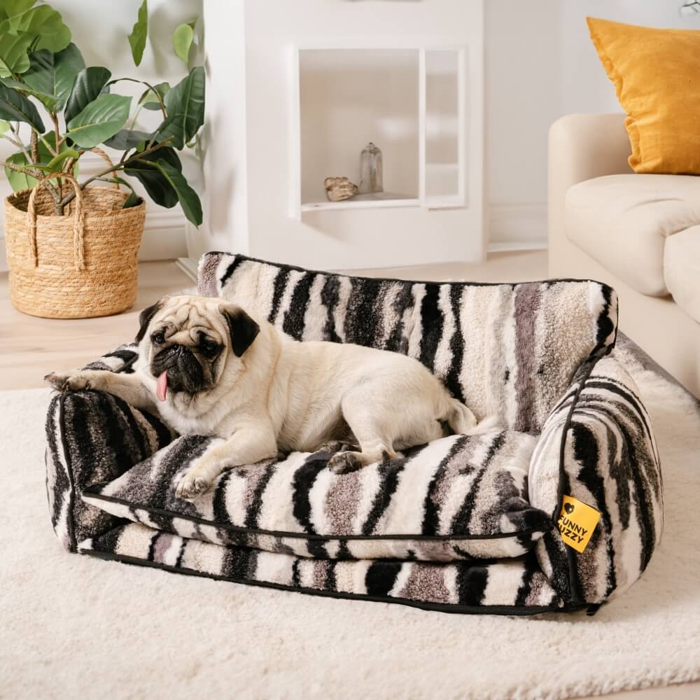 Plush Pet Couch with Washable Cover - Dual-Layer Cushioned Lounger for Dogs & Cats - Striped Fleece Nap Spot | Thomler