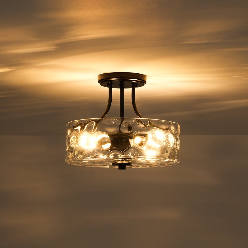 Ceiling Light Hammered Glass Drum 30.0 cm Semi Flush Bathroom Dining Room Hallway Fixture | Thomler