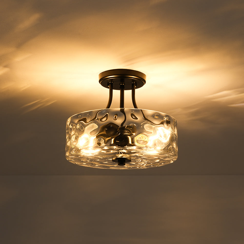 Ceiling Light Hammered Glass Drum 30.0 cm Semi Flush Bathroom Dining Room Hallway Fixture | Thomler