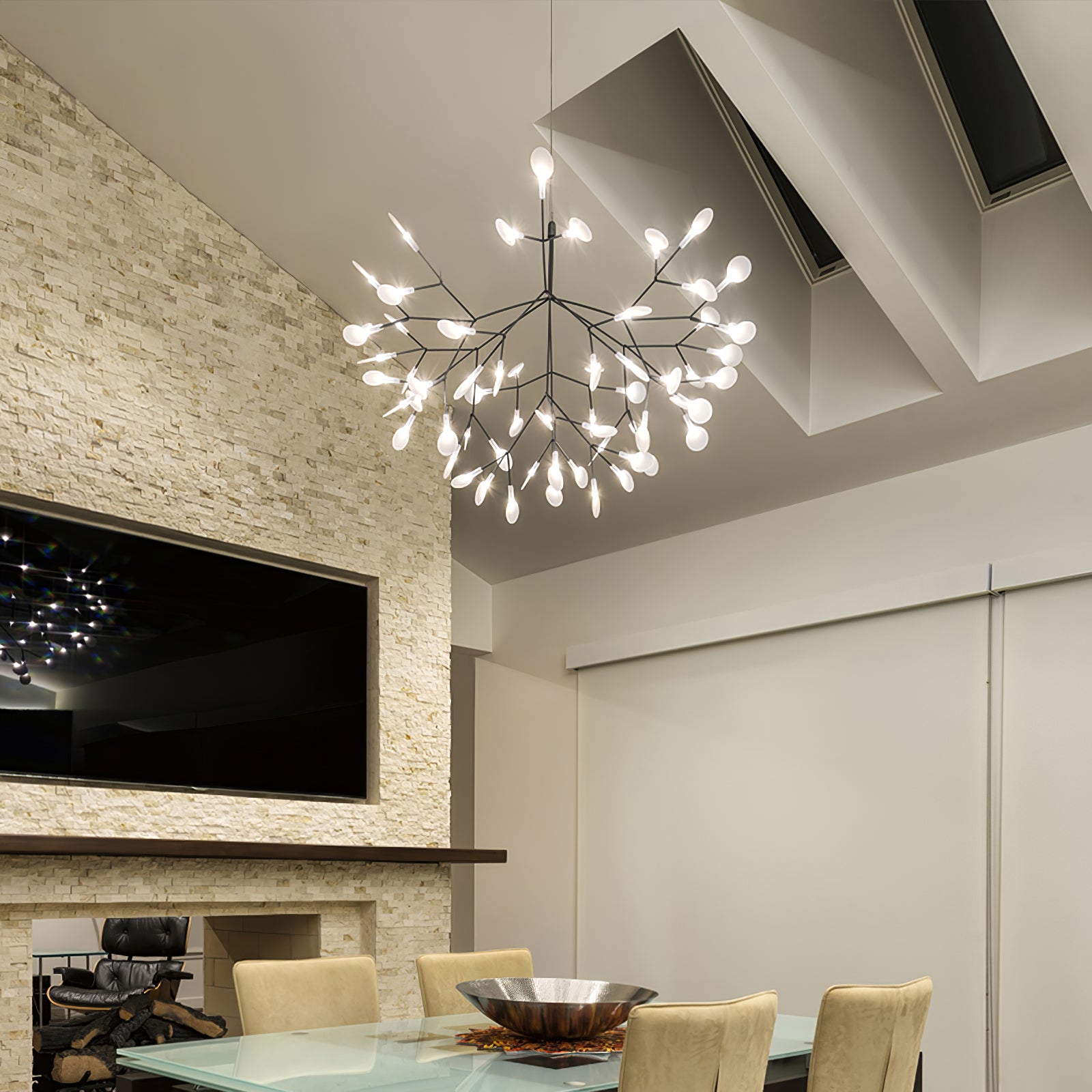 Black Firefly LED Chandelier 38.6 in Decorative Ceiling Light Warm Ambient Lighting Modern Living Room Bedroom Dining Area | Thomler