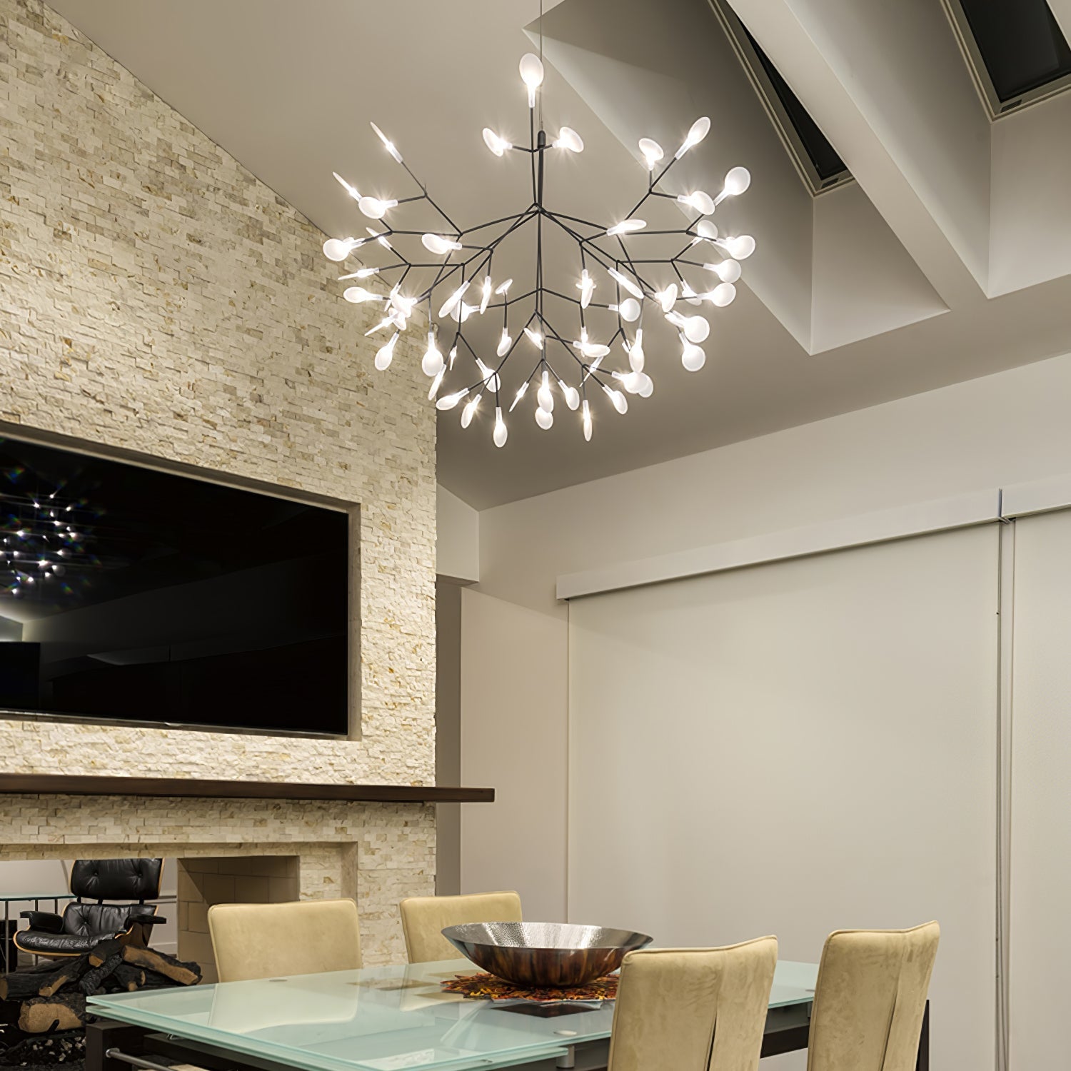 Black Firefly LED Chandelier 38.6 in Decorative Ceiling Light Warm Ambient Lighting Modern Living Room Bedroom Dining Area | Thomler
