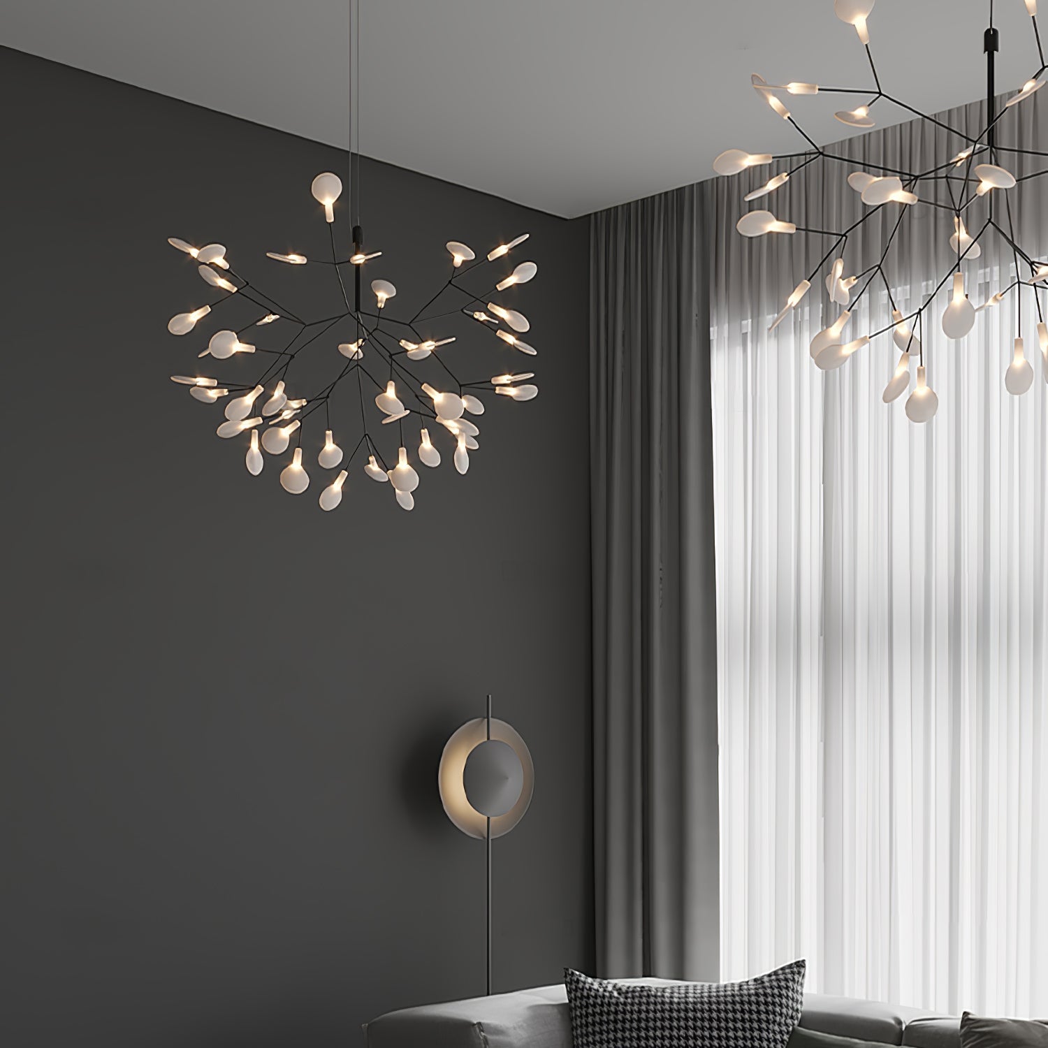 Black Firefly LED Chandelier 38.6 in Decorative Ceiling Light Warm Ambient Lighting Modern Living Room Bedroom Dining Area | Thomler