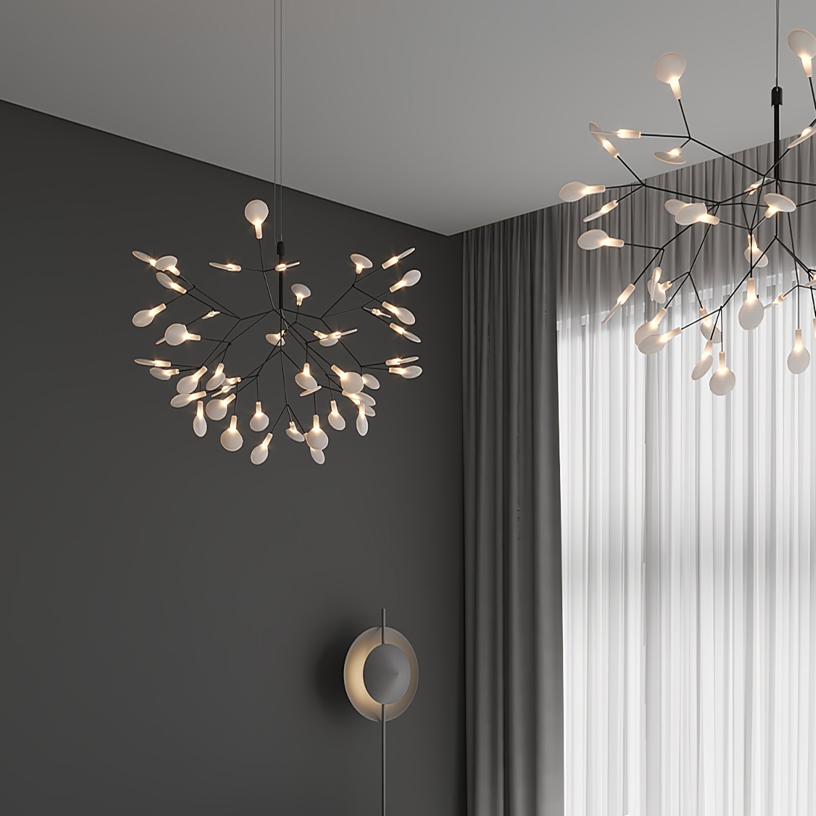 Black Firefly LED Chandelier 38.6 in Decorative Ceiling Light Warm Ambient Lighting Modern Living Room Bedroom Dining Area | Thomler