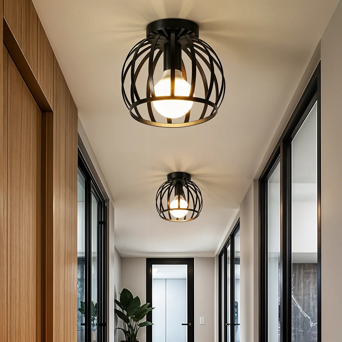 Open Cage Flush Mount Light – Industrial Metal Ceiling Fixture for Hallways & Bedrooms | Thomler