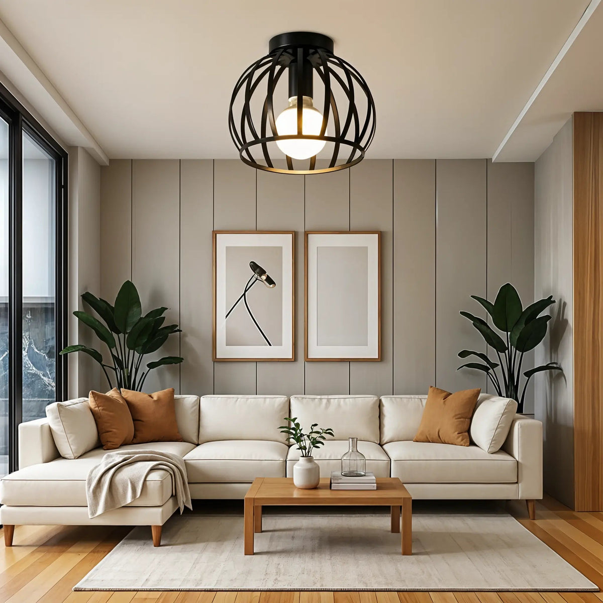 Open Cage Flush Mount Light – Industrial Metal Ceiling Fixture for Hallways & Bedrooms | Thomler