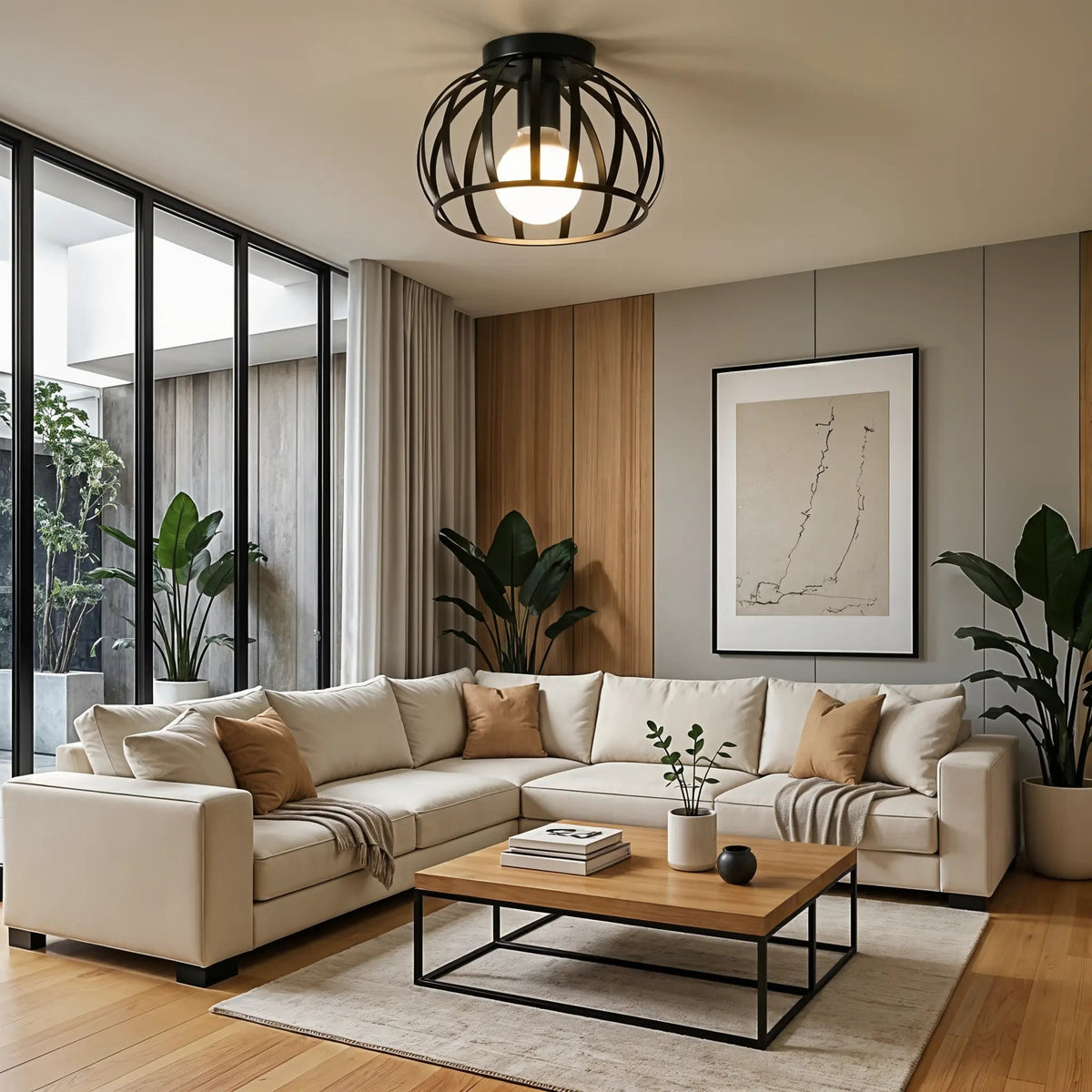 Open Cage Flush Mount Light – Industrial Metal Ceiling Fixture for Hallways & Bedrooms | Thomler