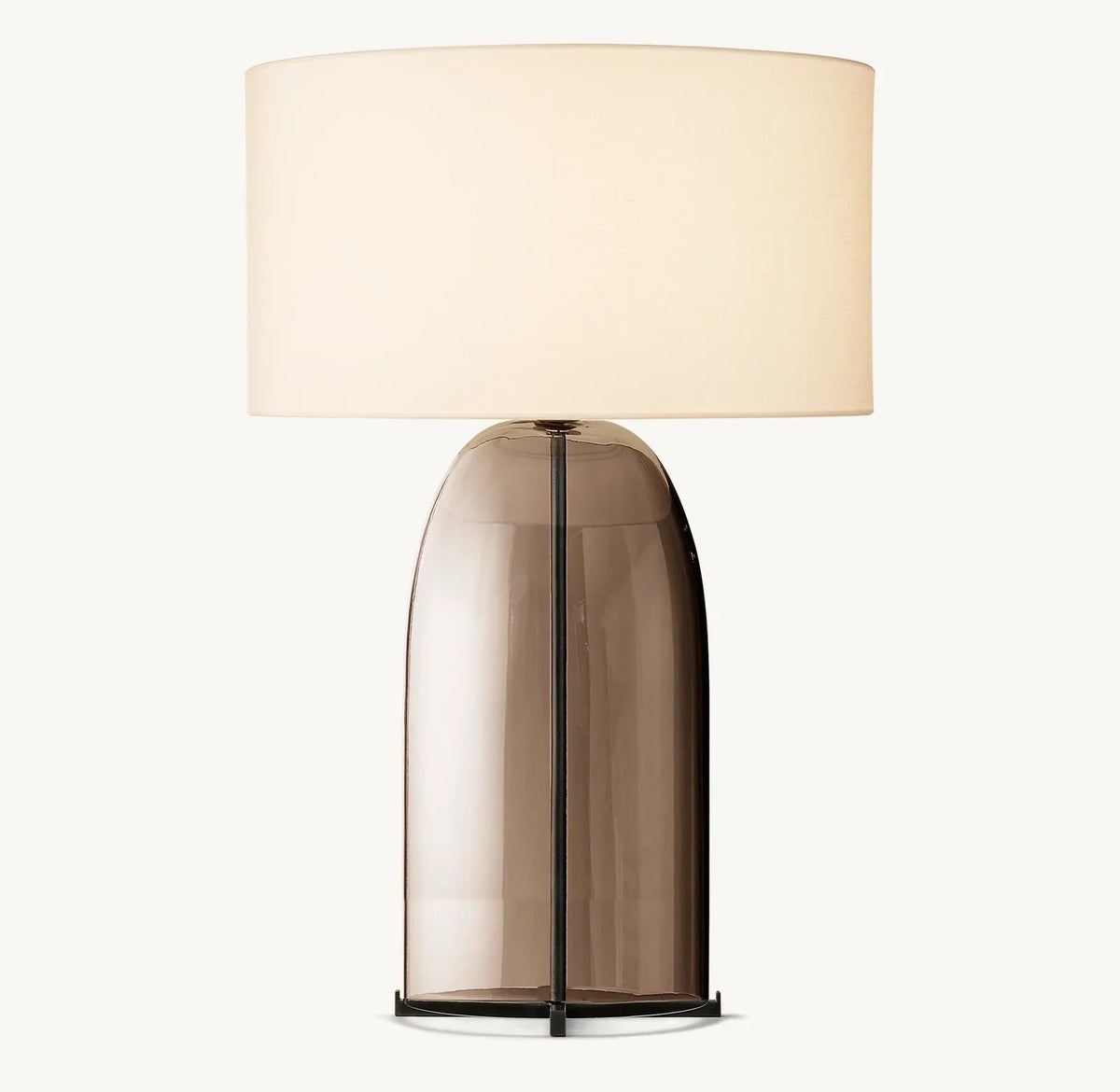 Amber Glass Table Lamp with Oval Linen Shade | Mid-Century Modern Lighting for Bedroom Living Room Nightstand | Handcrafted Flame-Polished | Thomler