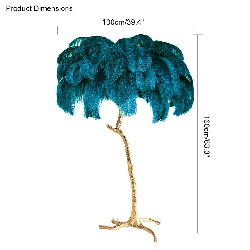 Floor Lamp Feather Shade 160.0 cm White Living Room Bedroom Palm Tree Standing Light Tropical Ambient Lighting | Thomler