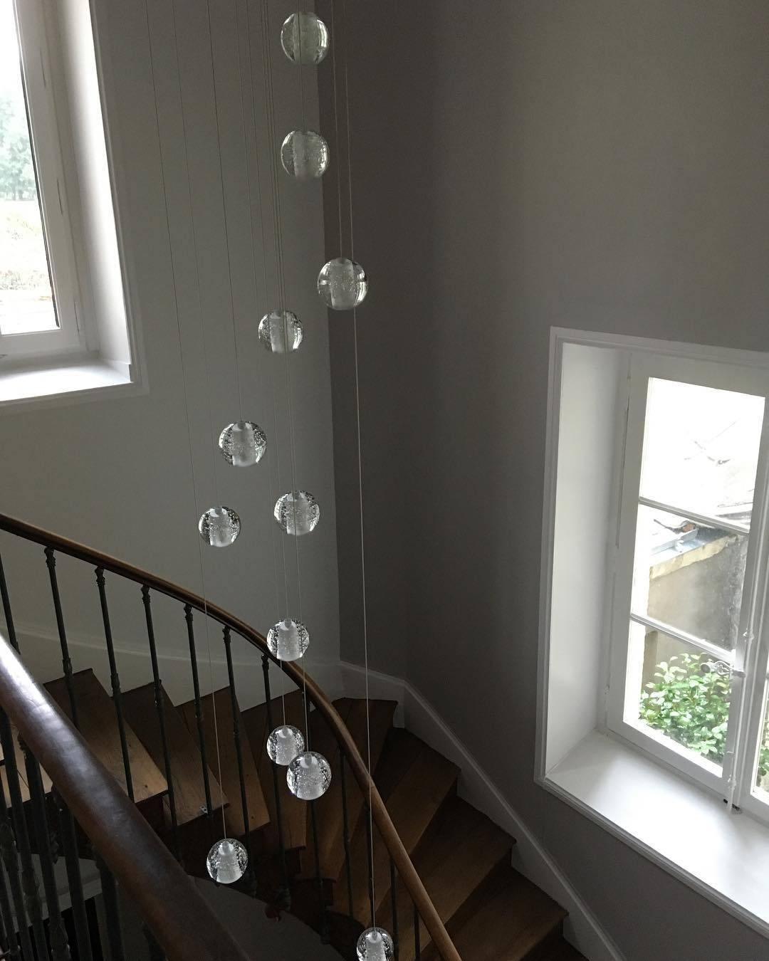 Spherical Glass Globe Multi-Drop Hanging Fixture – Adjustable Stairwell & Entryway Chandelier with Chrome Hardware | Thomler