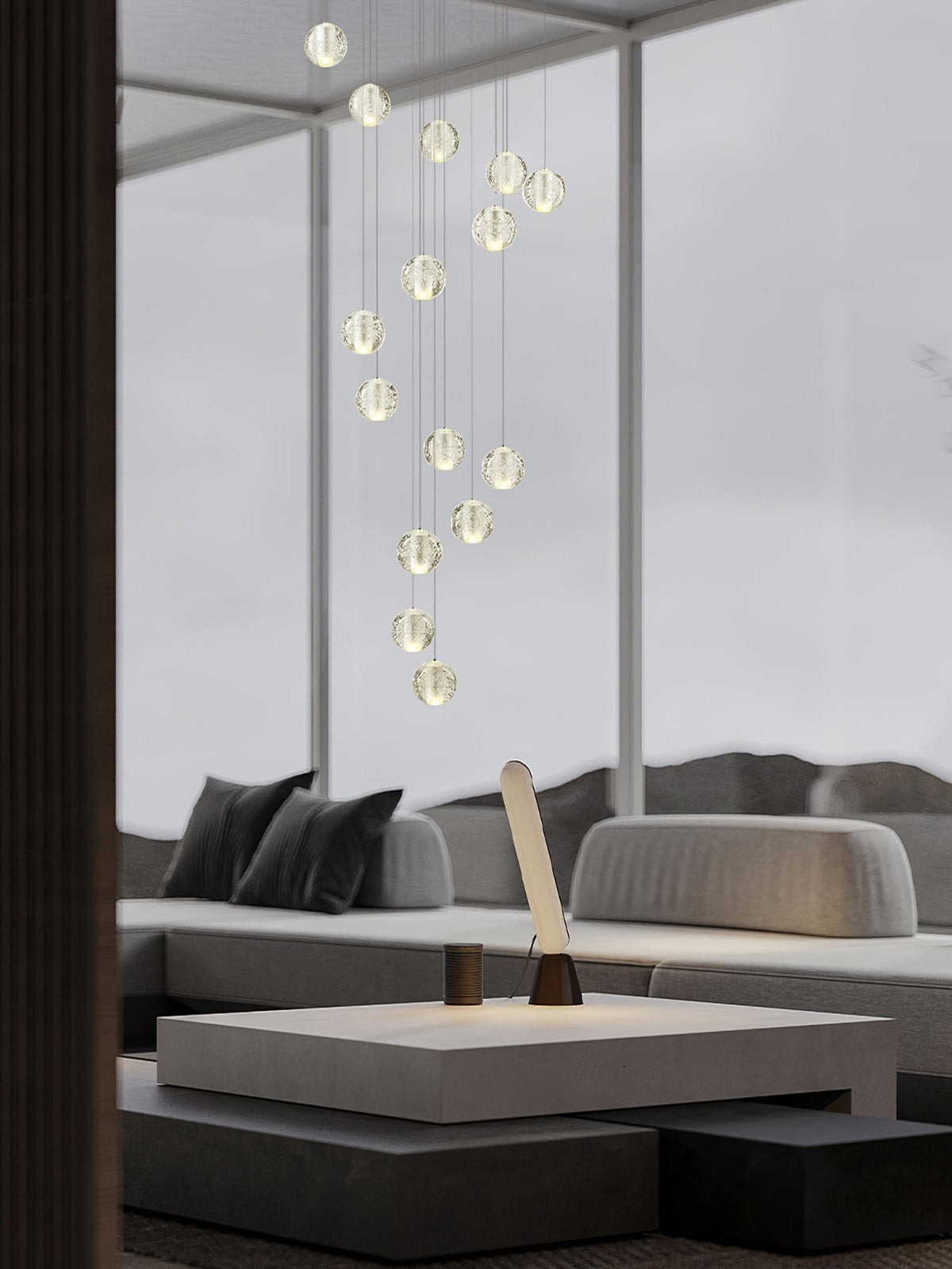 Spherical Glass Globe Multi-Drop Hanging Fixture – Adjustable Stairwell & Entryway Chandelier with Chrome Hardware | Thomler