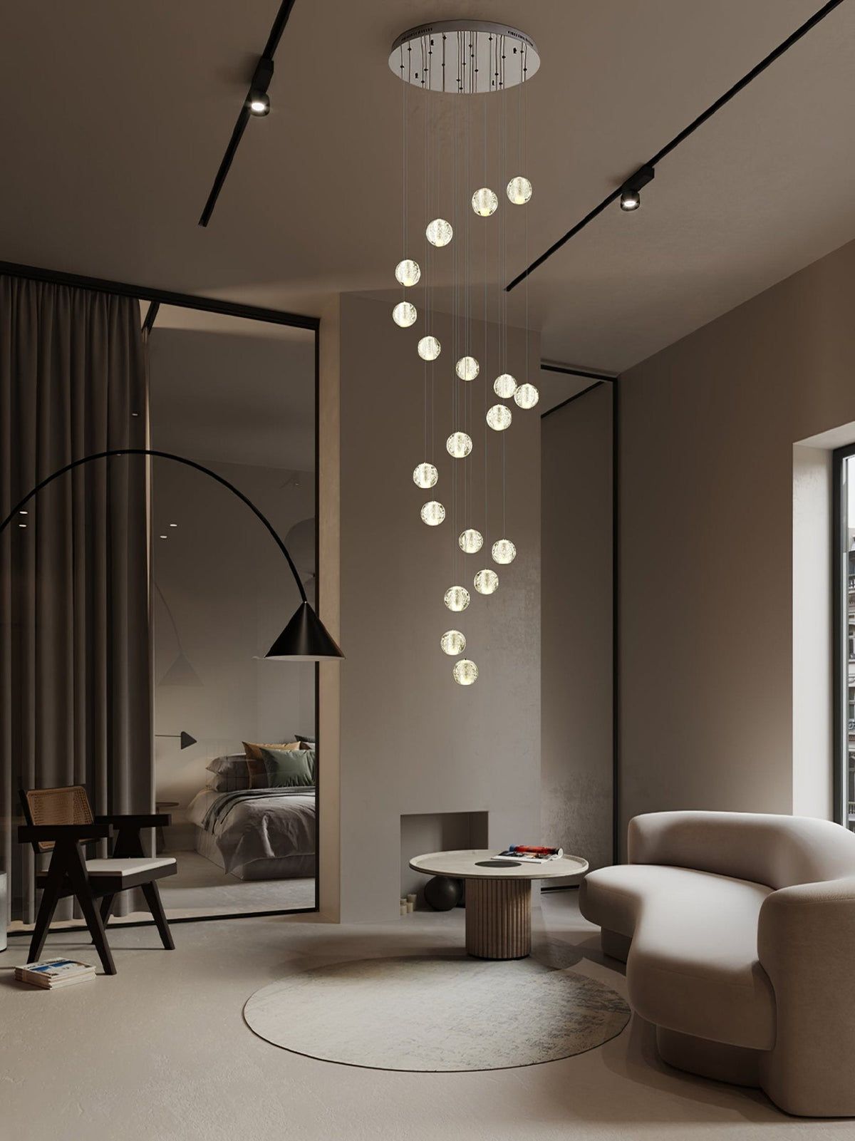 Spherical Glass Globe Multi-Drop Hanging Fixture – Adjustable Stairwell & Entryway Chandelier with Chrome Hardware | Thomler