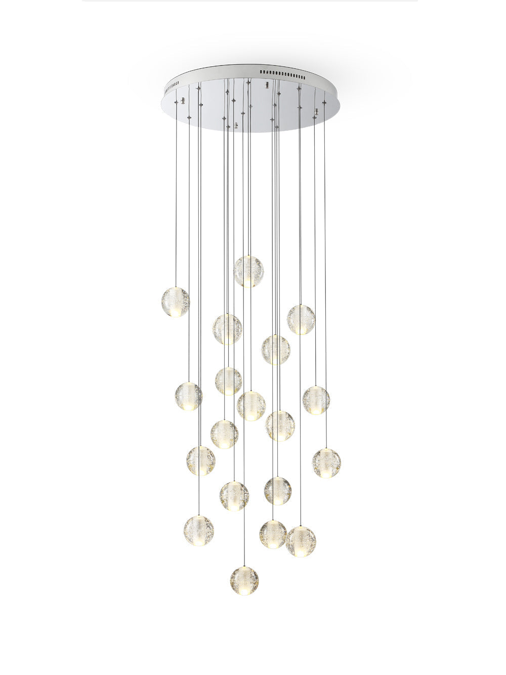 Spherical Glass Globe Multi-Drop Hanging Fixture – Adjustable Stairwell & Entryway Chandelier with Chrome Hardware | Thomler