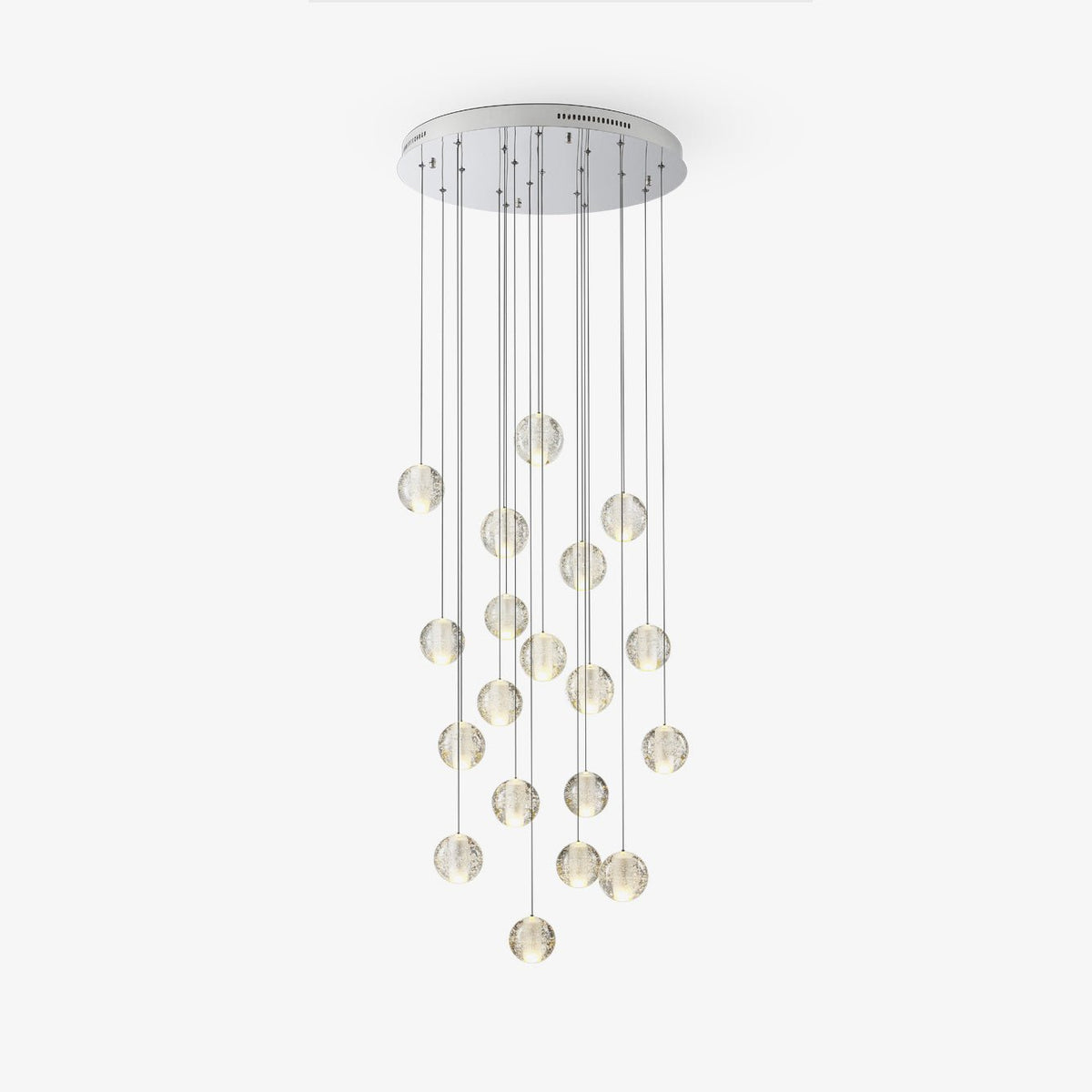 Spherical Glass Globe Multi-Drop Hanging Fixture – Adjustable Stairwell & Entryway Chandelier with Chrome Hardware | Thomler