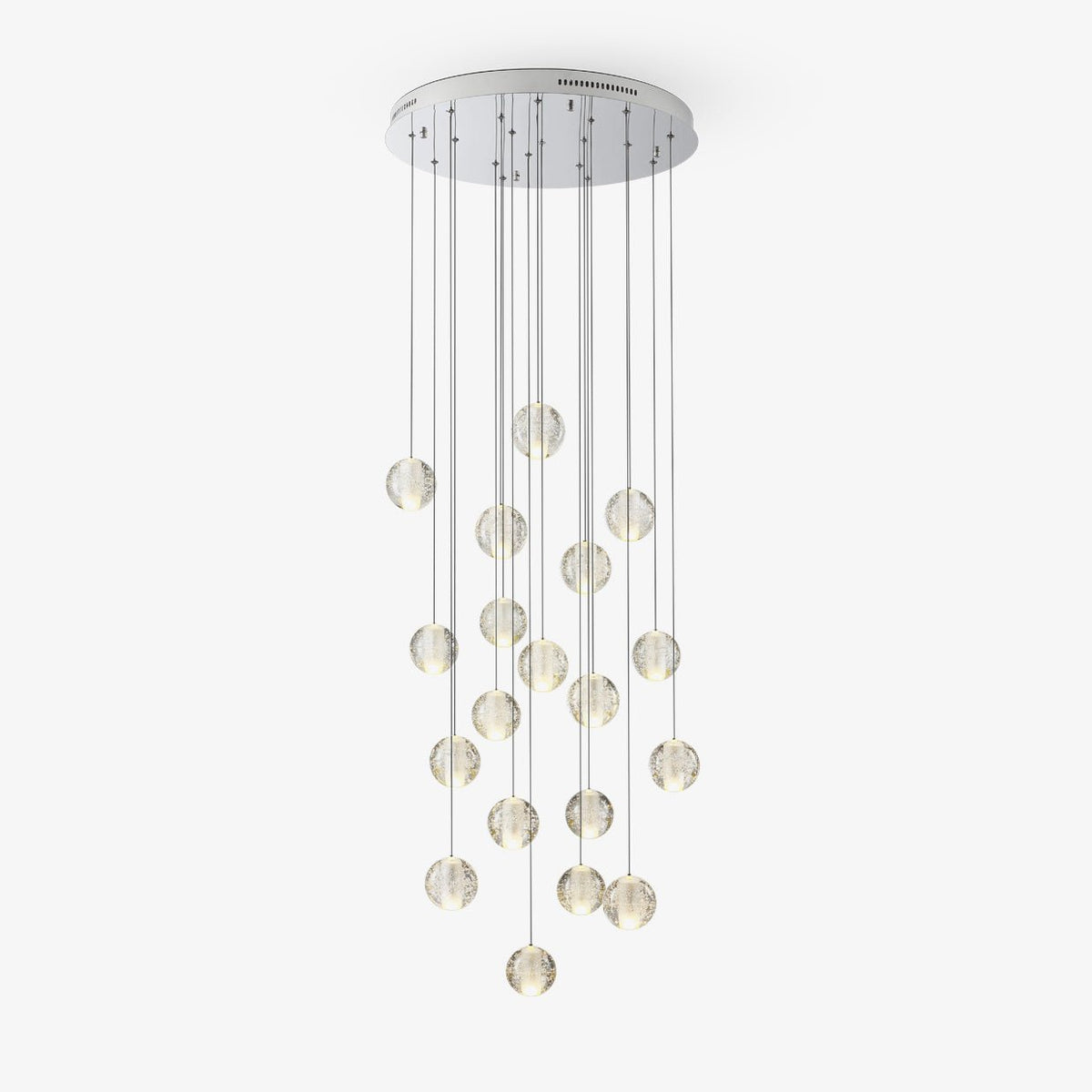 Spherical Glass Globe Multi-Drop Hanging Fixture – Adjustable Stairwell & Entryway Chandelier with Chrome Hardware | Thomler