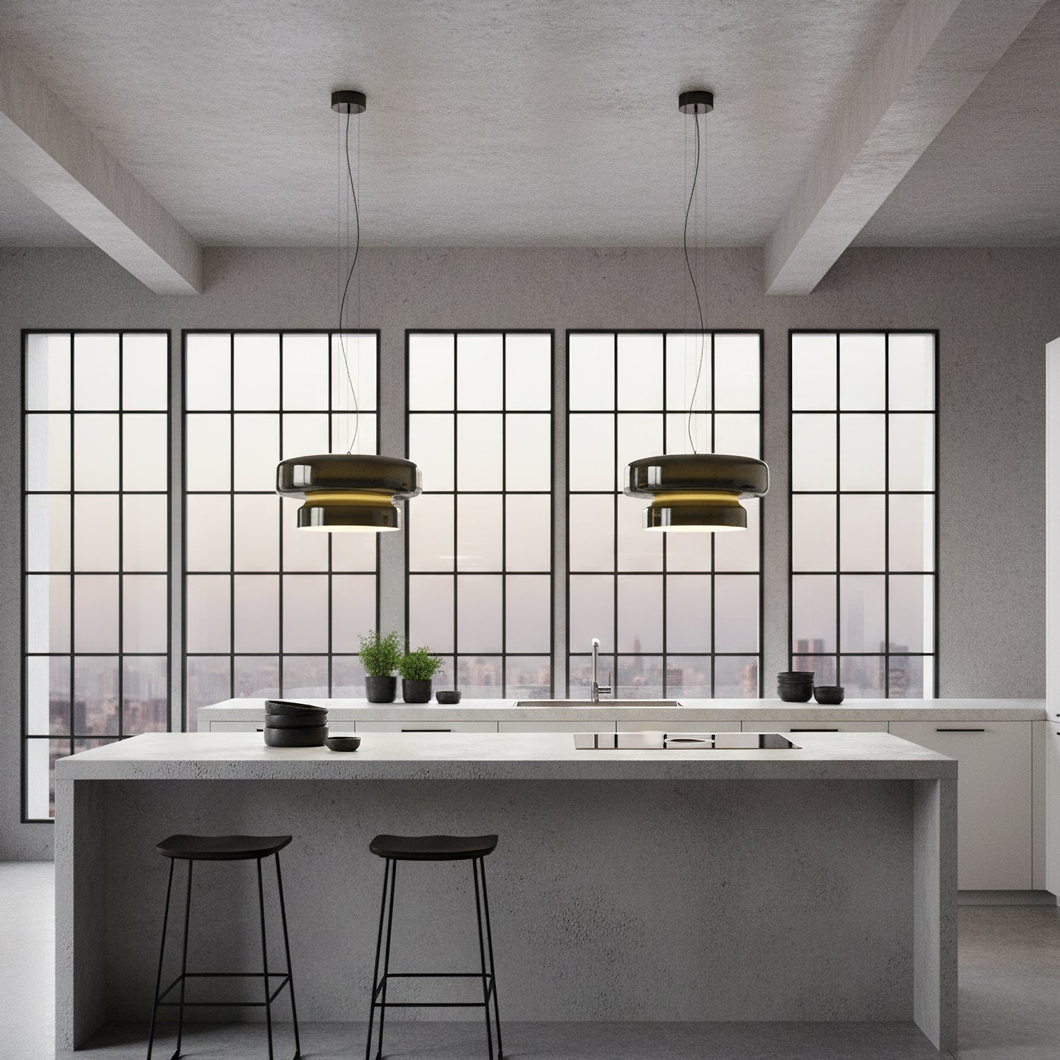 Pendant Light Cast Glass 40.0 cm Chrome Dining Room Kitchen Island Hanging Ceiling Lamp Adjustable E27 | Thomler