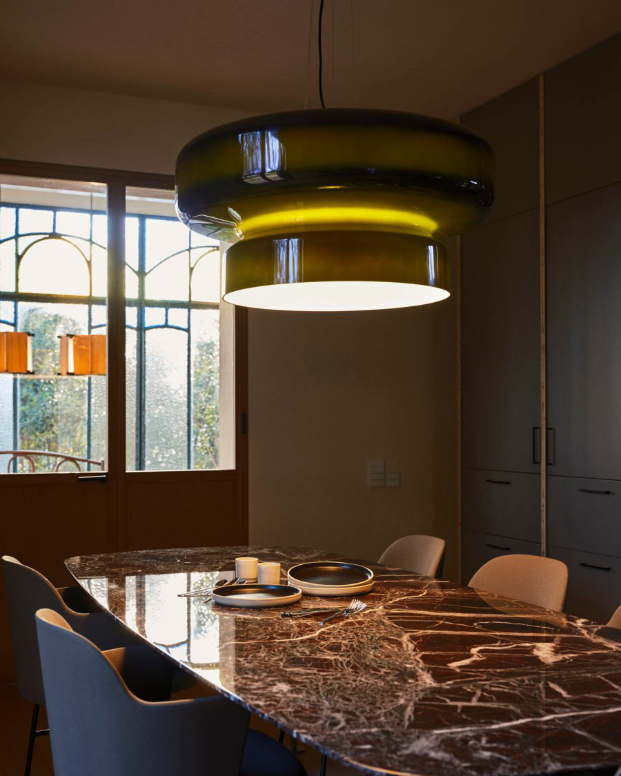 Pendant Light Cast Glass 40.0 cm Chrome Dining Room Kitchen Island Hanging Ceiling Lamp Adjustable E27 | Thomler