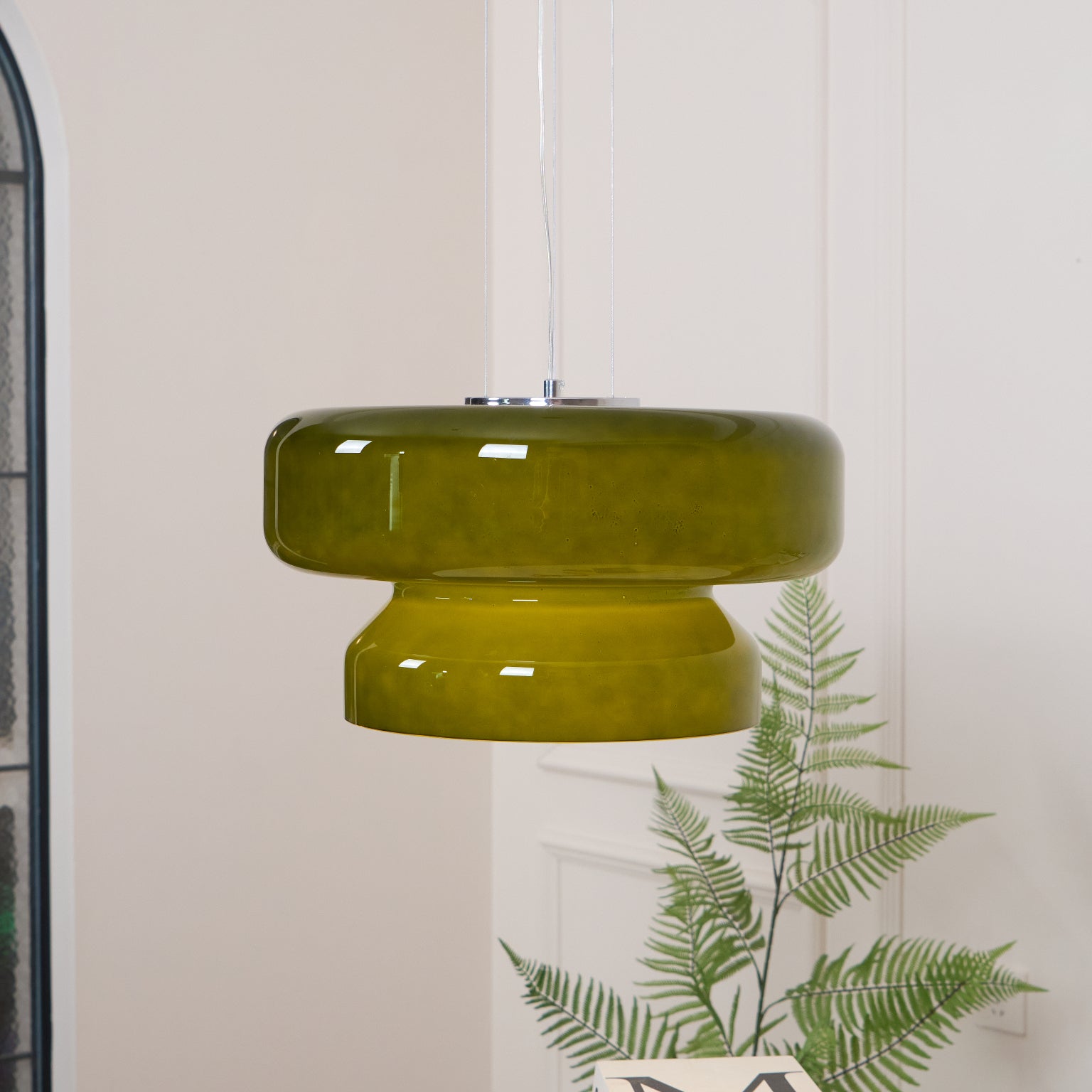 Pendant Light Cast Glass 40.0 cm Chrome Dining Room Kitchen Island Hanging Ceiling Lamp Adjustable E27 | Thomler