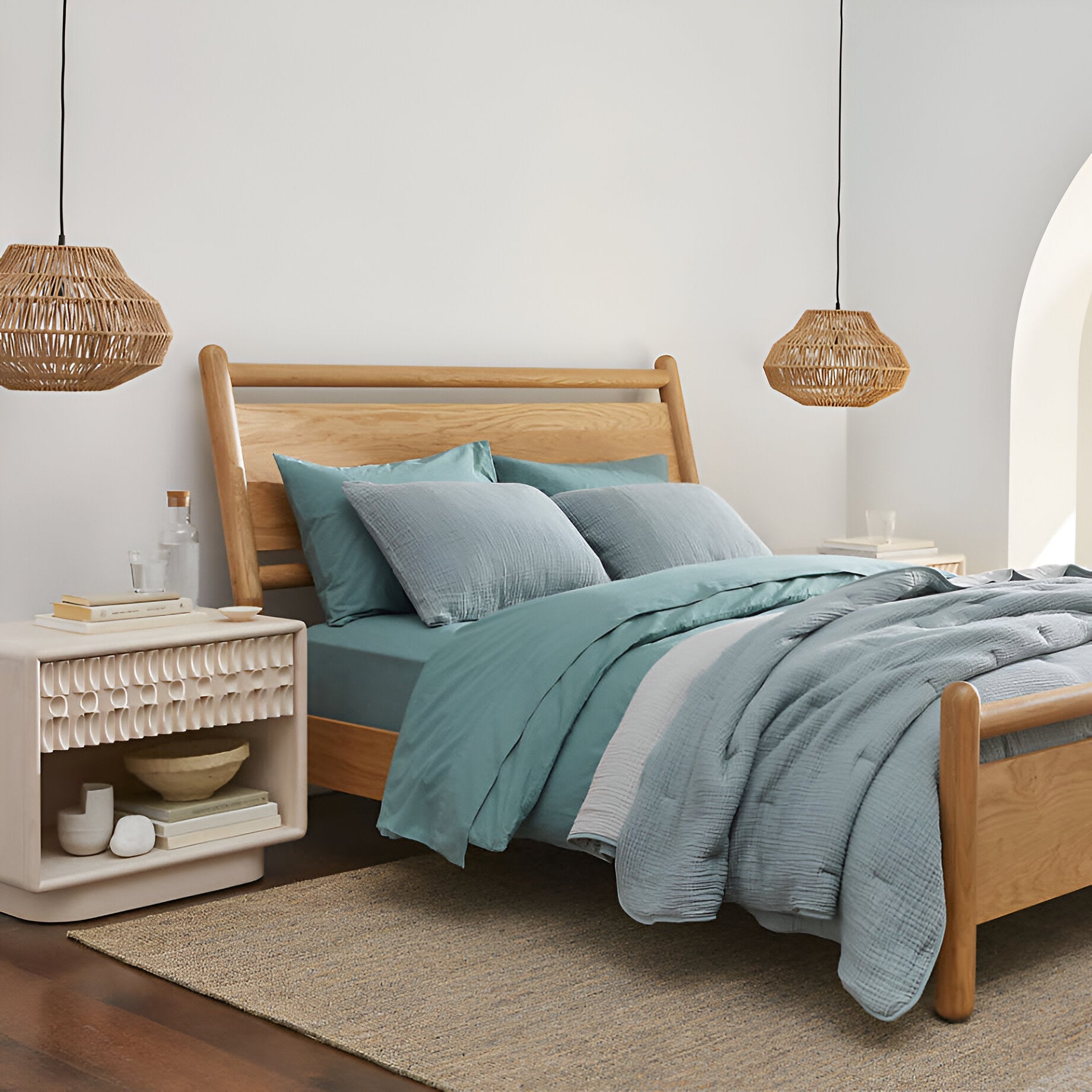 Pendant Light Rattan 23.6 in Adjustable Hanging Dining Room Kitchen Island Boho Ceiling Lamp Natural Woven Shade | Thomler