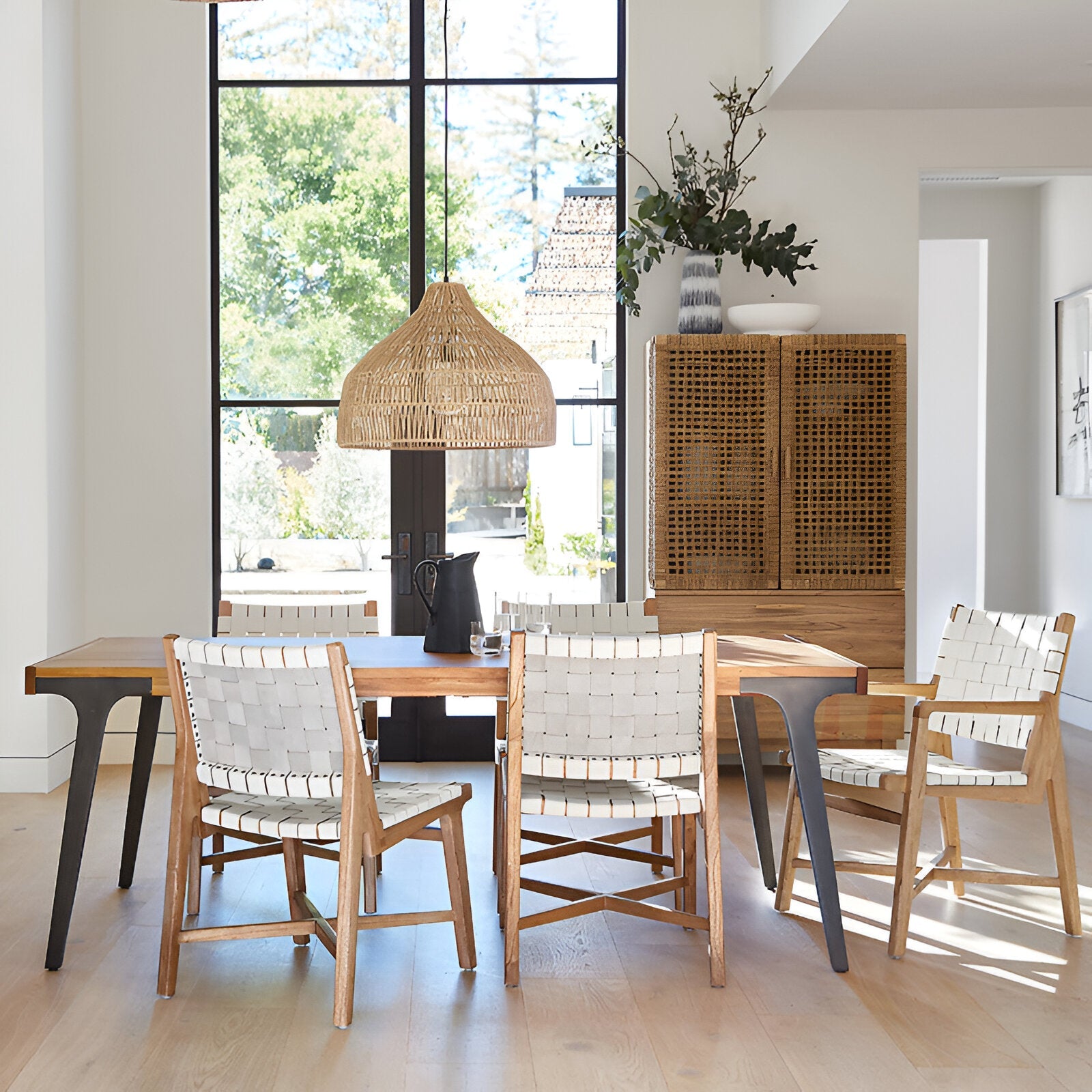 Pendant Light Rattan 23.6 in Adjustable Hanging Dining Room Kitchen Island Boho Ceiling Lamp Natural Woven Shade | Thomler