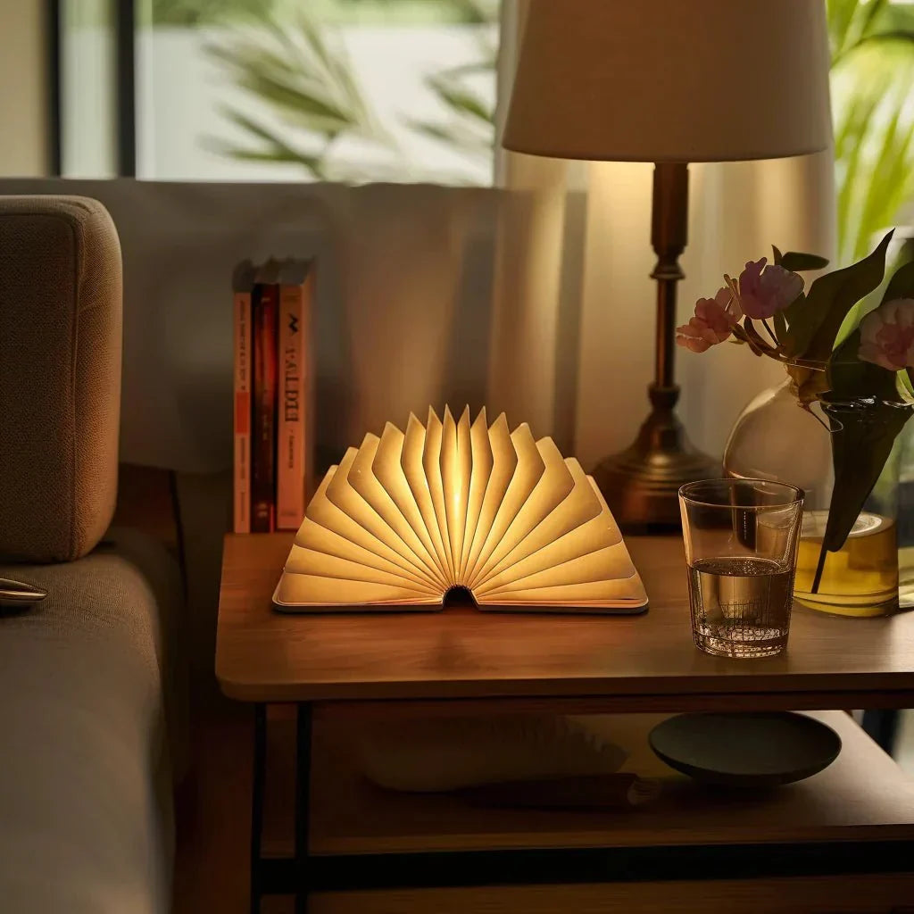 Rechargeable LED Book Light – Wooden Folding Accent Lamp for Reading Nook, Bedroom Nightstand & Home Decor | Thomler