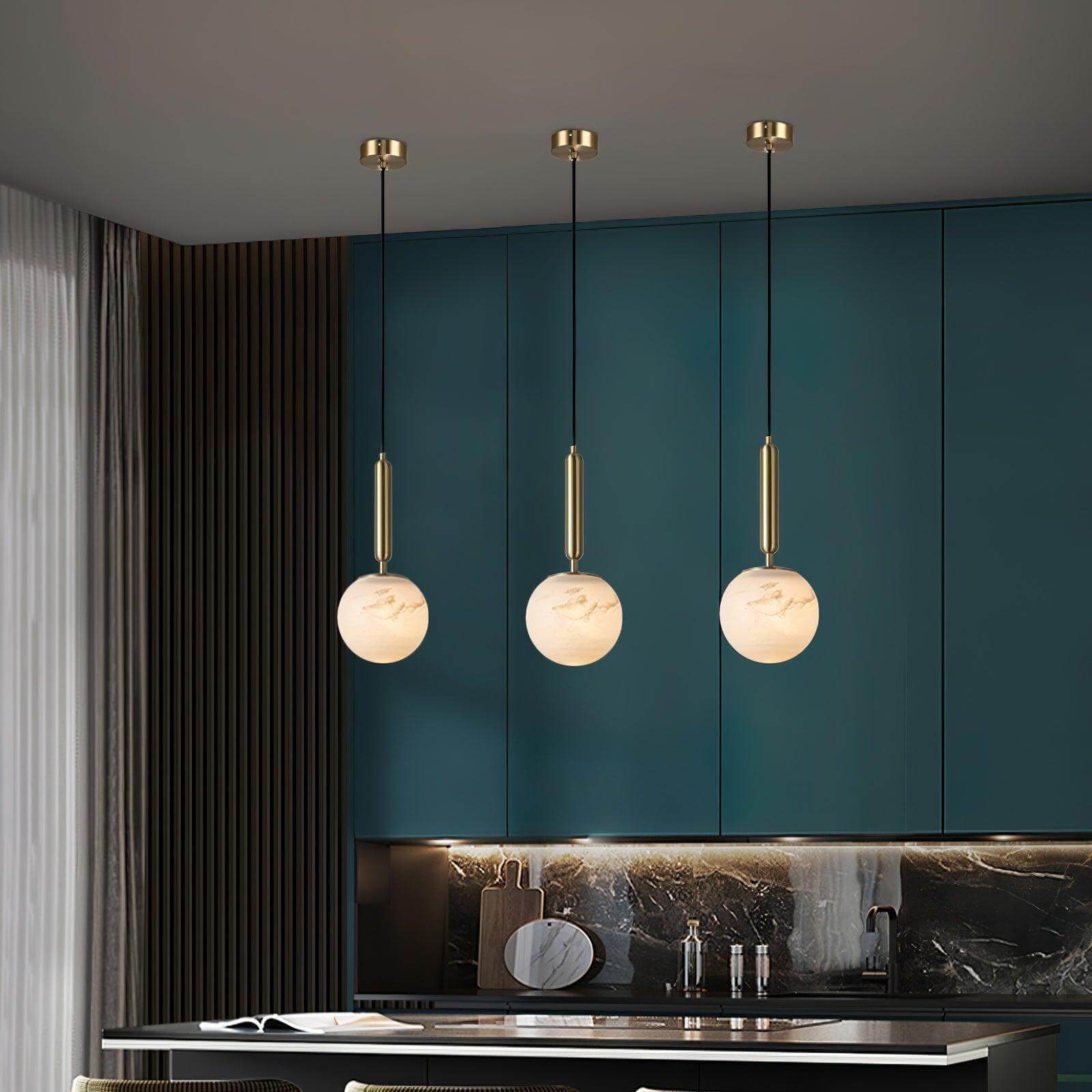 Pendant Light Alabaster Sphere 4.7 in Brass Small Dining Kitchen Island Hanging Ceiling Lamp Modern Minimalist | Thomler