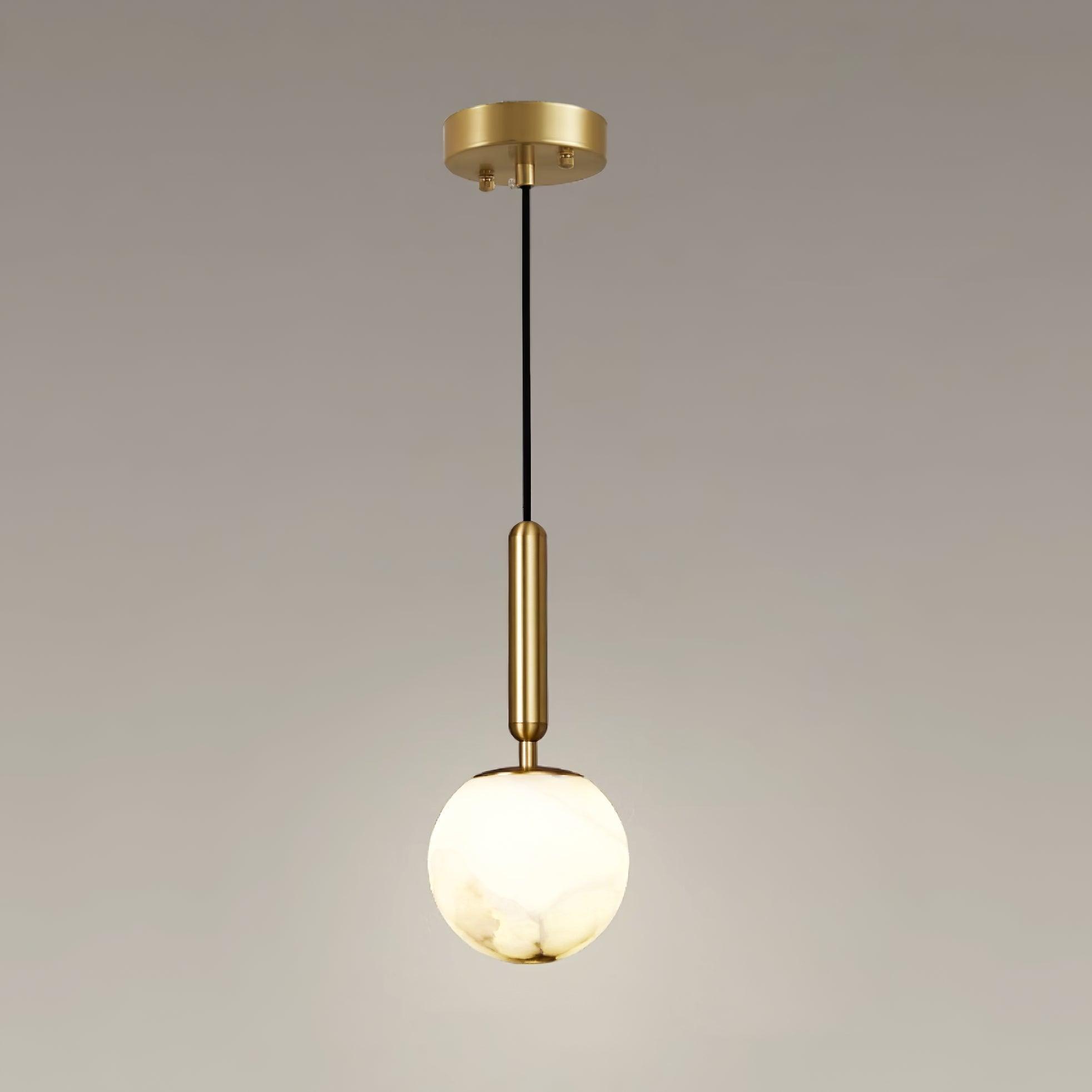 Pendant Light Alabaster Sphere 4.7 in Brass Small Dining Kitchen Island Hanging Ceiling Lamp Modern Minimalist | Thomler