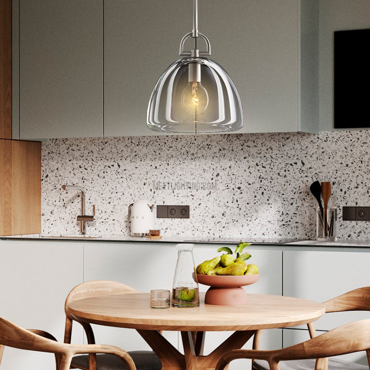 Glass Dome Hanging Light Fixture Adjustable Height Kitchen Island Pendant 7-14 Inch Ceiling Downlight | Thomler