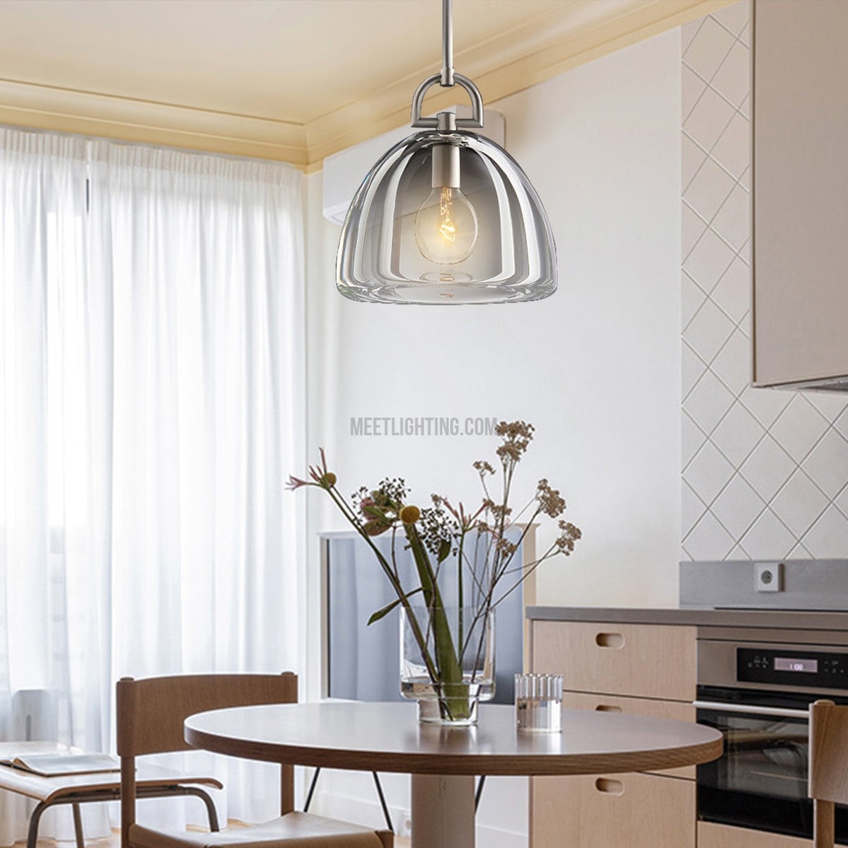 Glass Dome Hanging Light Fixture Adjustable Height Kitchen Island Pendant 7-14 Inch Ceiling Downlight | Thomler