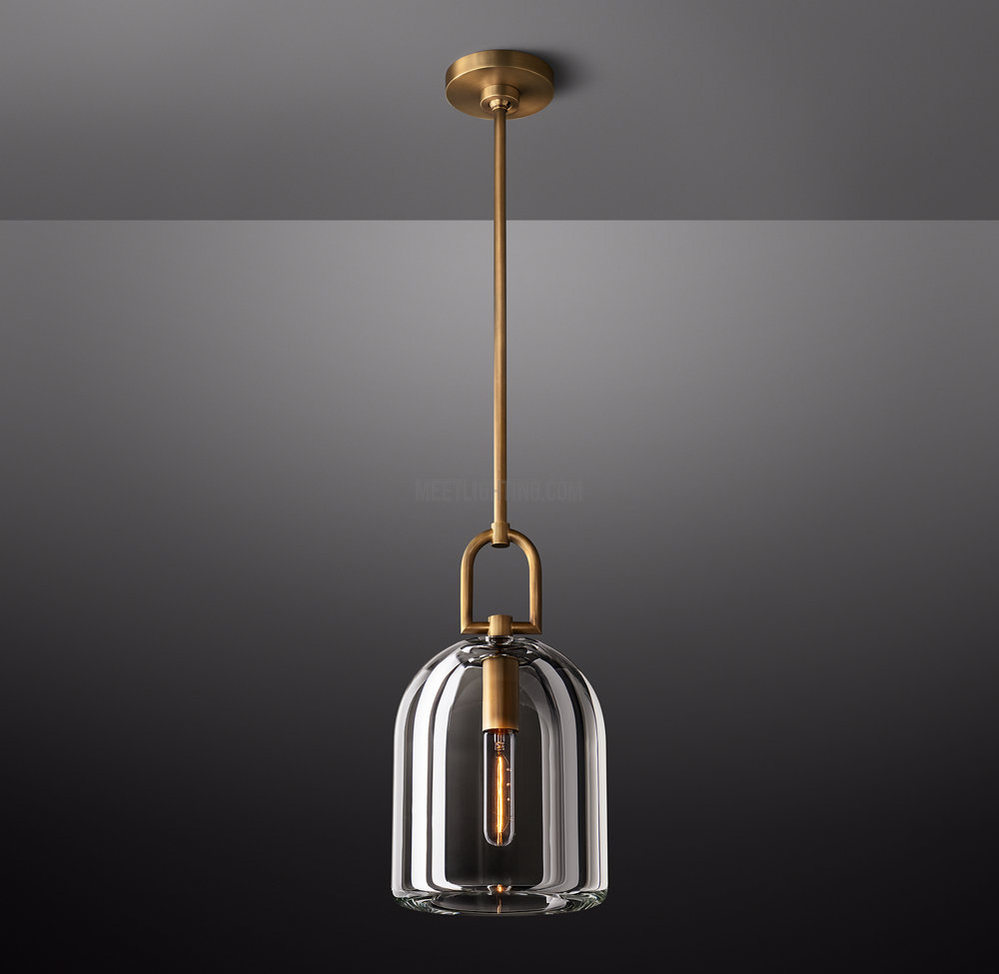 Crystal Glass Dome Pendant Light with Brass Frame for Dining Room & Kitchen Island Hardwired Ceiling Fixture 5 8 10 Inch | Thomler
