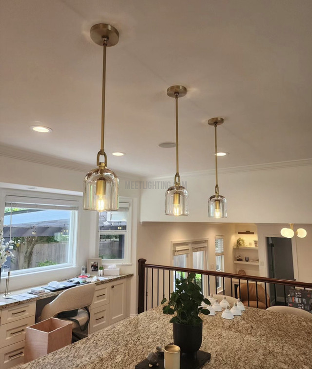 Crystal Glass Dome Pendant Light with Brass Frame for Dining Room & Kitchen Island Hardwired Ceiling Fixture 5 8 10 Inch | Thomler