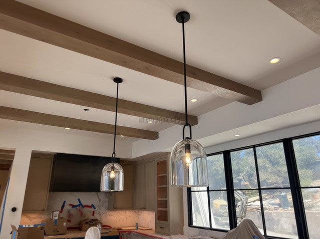 Crystal Glass Dome Pendant Light with Brass Frame for Dining Room & Kitchen Island Hardwired Ceiling Fixture 5 8 10 Inch | Thomler