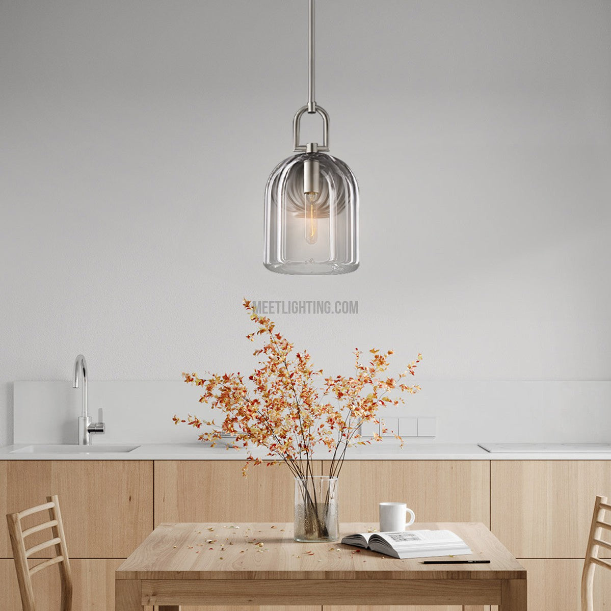 Crystal Glass Dome Pendant Light with Brass Frame for Dining Room & Kitchen Island Hardwired Ceiling Fixture 5 8 10 Inch | Thomler