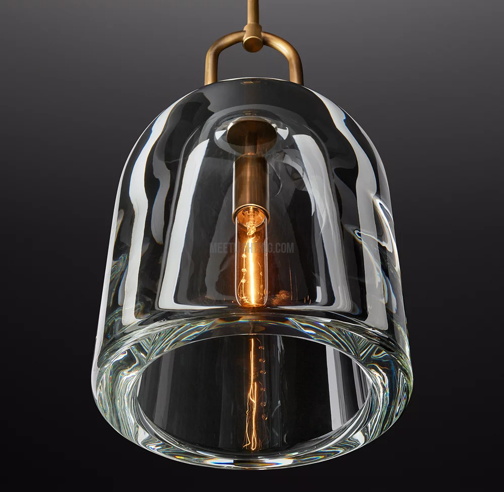 Crystal Glass Dome Pendant Light with Brass Frame for Dining Room & Kitchen Island Hardwired Ceiling Fixture 5 8 10 Inch | Thomler