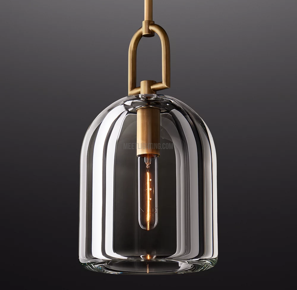 Crystal Glass Dome Pendant Light with Brass Frame for Dining Room & Kitchen Island Hardwired Ceiling Fixture 5 8 10 Inch | Thomler