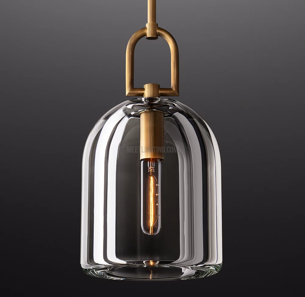 Crystal Glass Dome Pendant Light with Brass Frame for Dining Room & Kitchen Island Hardwired Ceiling Fixture 5 8 10 Inch | Thomler
