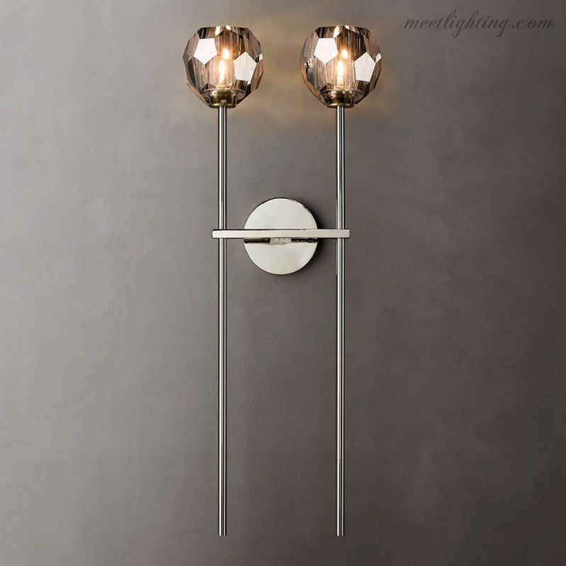 Crystal Globe Double Sconce Wall Light in Brass or Nickel – Two-Bulb Fixture for Living Room & Hallway | Thomler