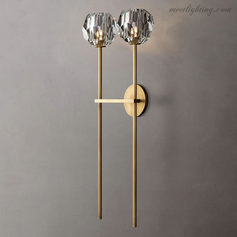 Crystal Globe Double Sconce Wall Light in Brass or Nickel – Two-Bulb Fixture for Living Room & Hallway | Thomler