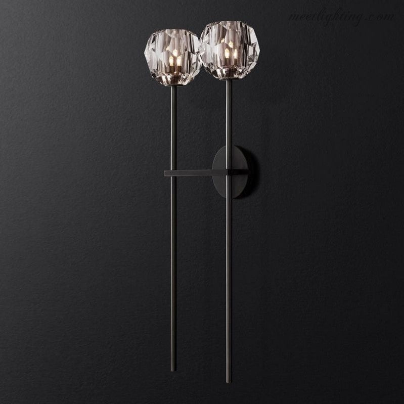 Crystal Globe Double Sconce Wall Light in Brass or Nickel – Two-Bulb Fixture for Living Room & Hallway | Thomler