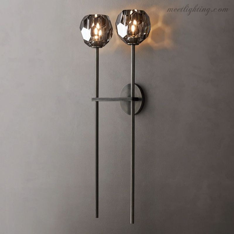 Crystal Globe Double Sconce Wall Light in Brass or Nickel – Two-Bulb Fixture for Living Room & Hallway | Thomler
