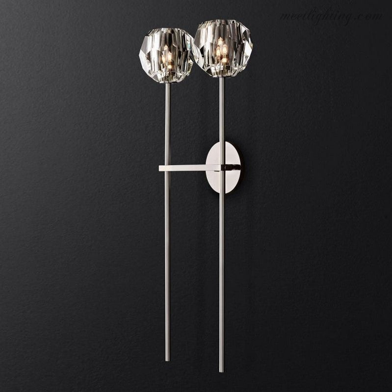 Crystal Globe Double Sconce Wall Light in Brass or Nickel – Two-Bulb Fixture for Living Room & Hallway | Thomler