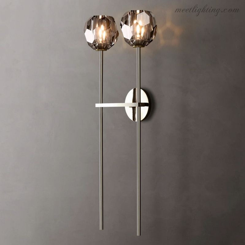 Crystal Globe Double Sconce Wall Light in Brass or Nickel – Two-Bulb Fixture for Living Room & Hallway | Thomler