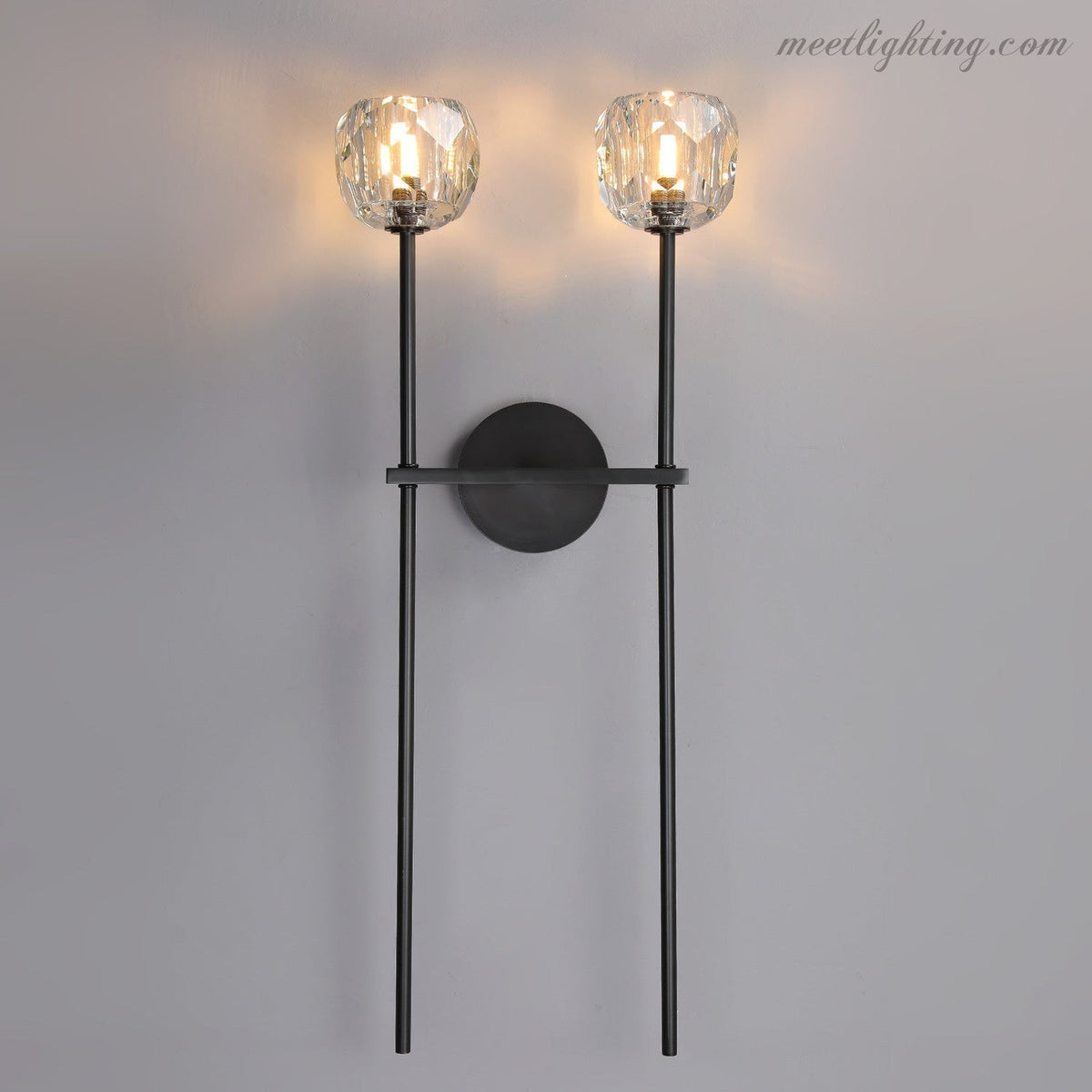 Crystal Globe Double Sconce Wall Light in Brass or Nickel – Two-Bulb Fixture for Living Room & Hallway | Thomler