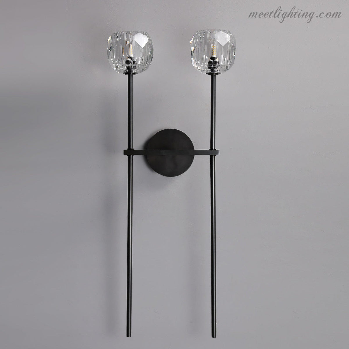Crystal Globe Double Sconce Wall Light in Brass or Nickel – Two-Bulb Fixture for Living Room & Hallway | Thomler