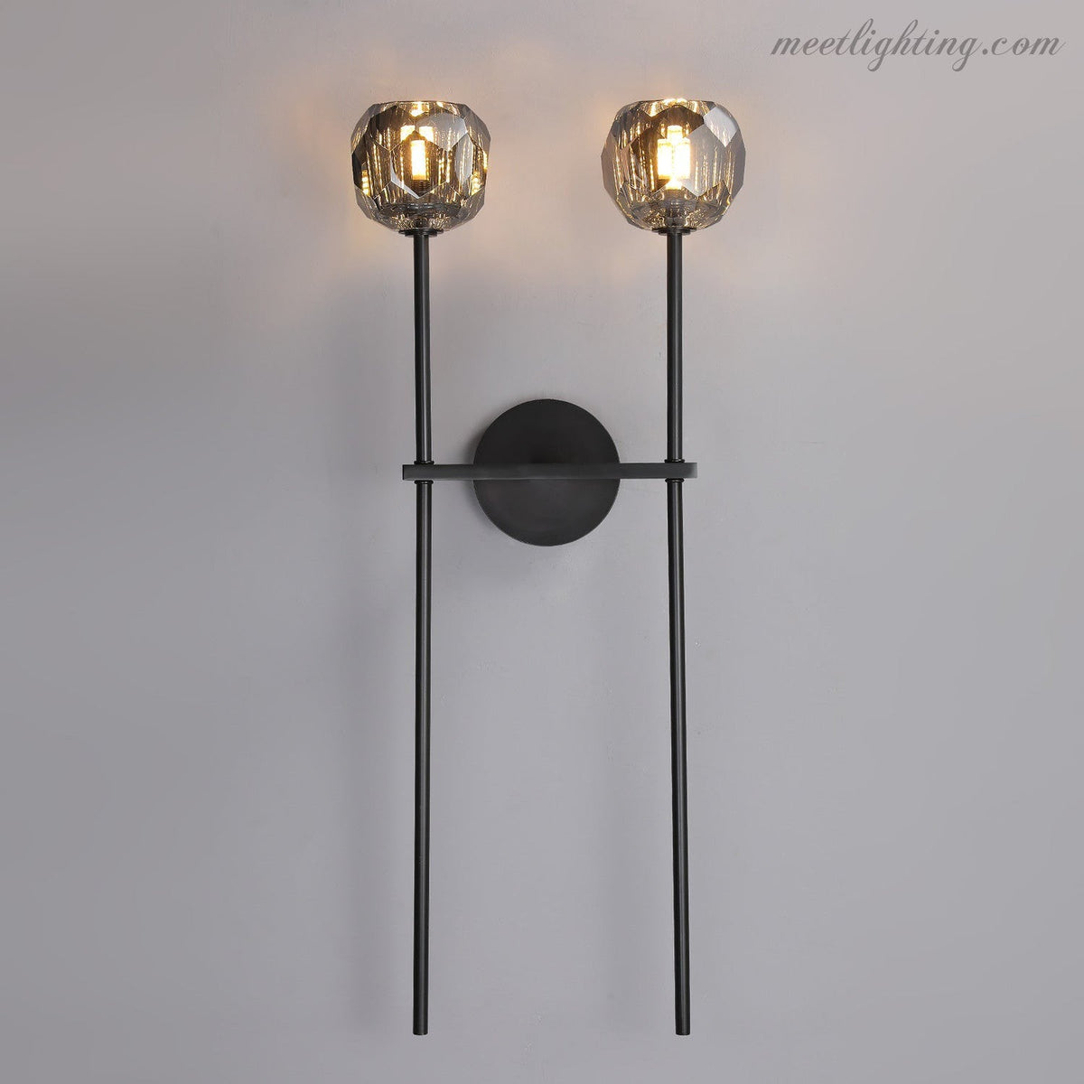 Crystal Globe Double Sconce Wall Light in Brass or Nickel – Two-Bulb Fixture for Living Room & Hallway | Thomler