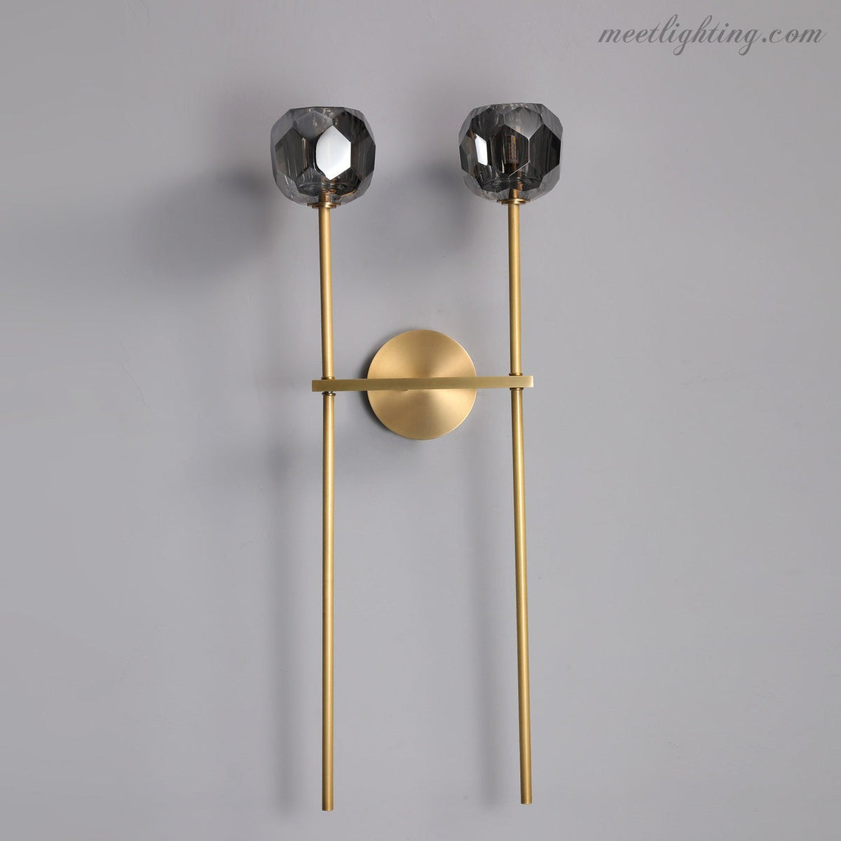 Crystal Globe Double Sconce Wall Light in Brass or Nickel – Two-Bulb Fixture for Living Room & Hallway | Thomler