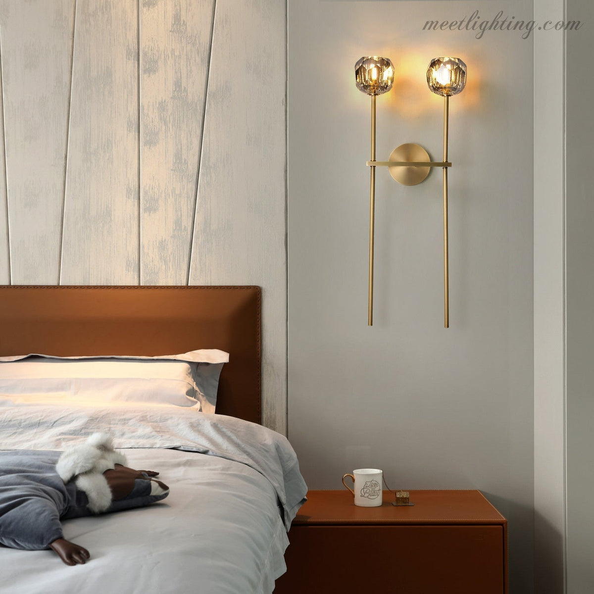Crystal Globe Double Sconce Wall Light in Brass or Nickel – Two-Bulb Fixture for Living Room & Hallway | Thomler