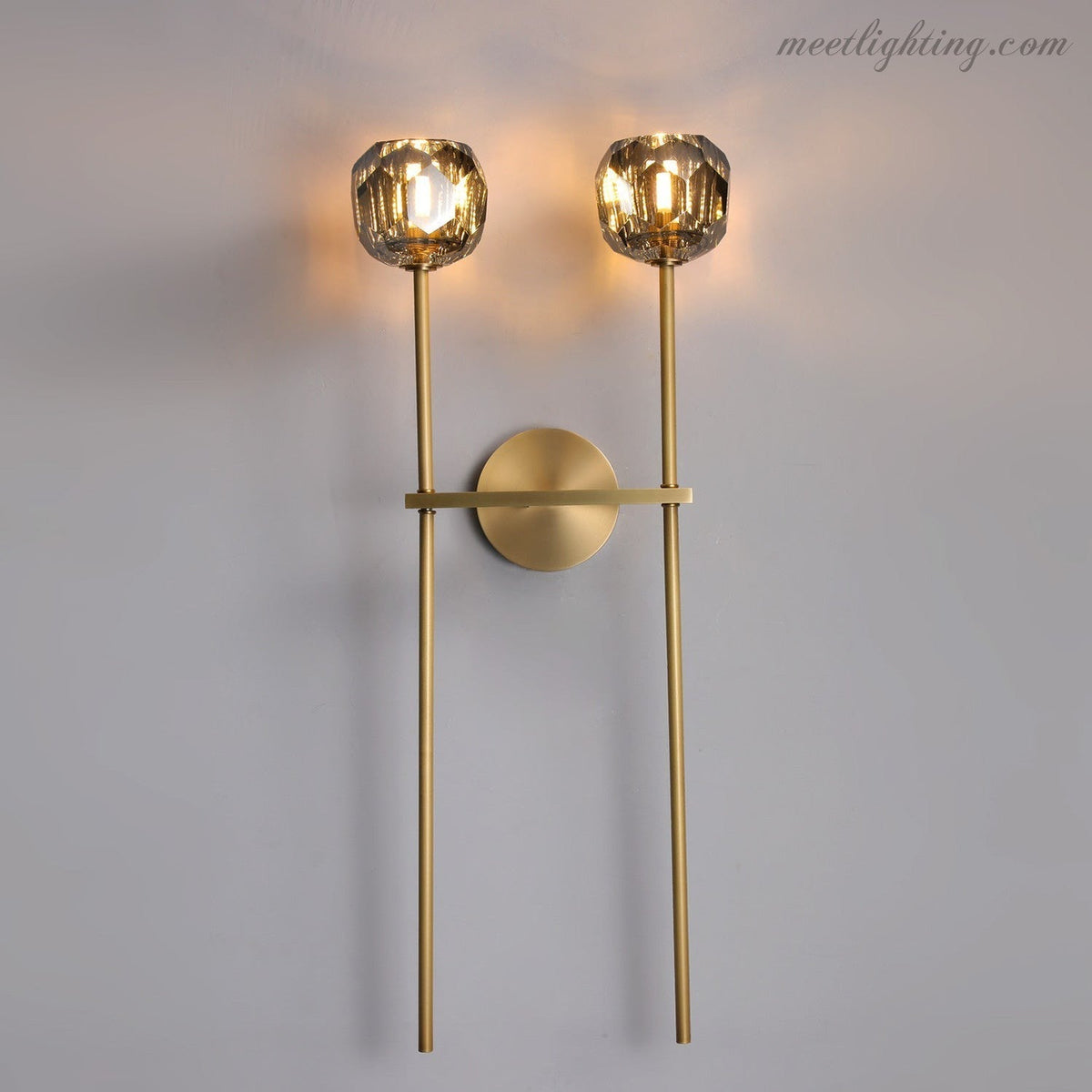 Crystal Globe Double Sconce Wall Light in Brass or Nickel – Two-Bulb Fixture for Living Room & Hallway | Thomler