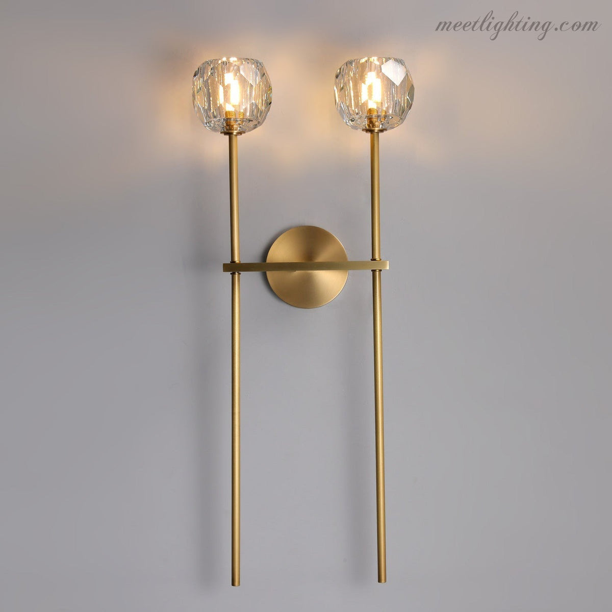 Crystal Globe Double Sconce Wall Light in Brass or Nickel – Two-Bulb Fixture for Living Room & Hallway | Thomler