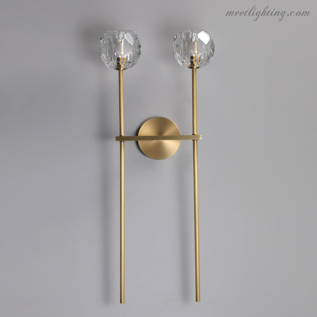 Crystal Globe Double Sconce Wall Light in Brass or Nickel – Two-Bulb Fixture for Living Room & Hallway | Thomler