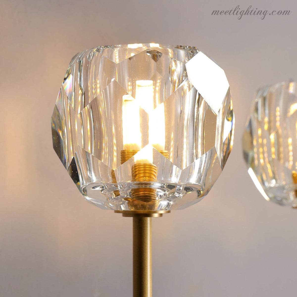 Crystal Globe Double Sconce Wall Light in Brass or Nickel – Two-Bulb Fixture for Living Room & Hallway | Thomler